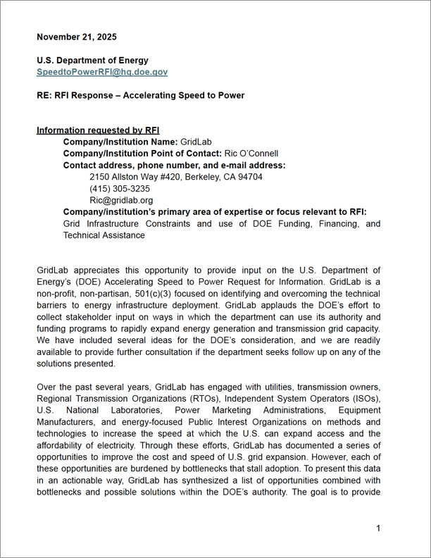 GridLab RFI Response – Accelerating Speed to Power